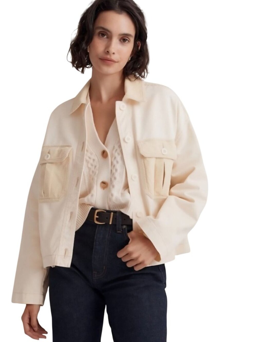 Madewell Chino Boxy Shirt Jacket Antique Cream 2023 Corduroy Accents Size Xs